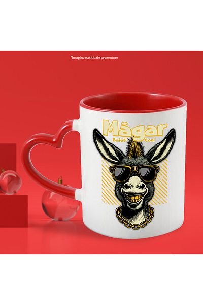 StoryGift Romania Donkey Mug with Gold Necklace and Gold Teeth Cool Boys, 330ml, Ceramic with Handles, With ,STG