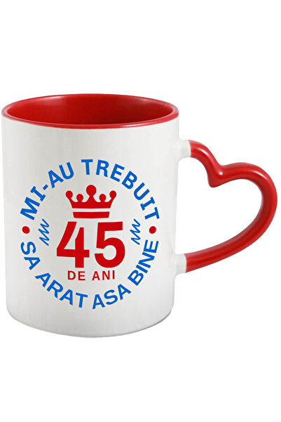 StoryGift Romania Cana cu Design Circular Coroana Regala Text In Limba Roamana Mi au Trebuit 45 An, Cu Maner Inim