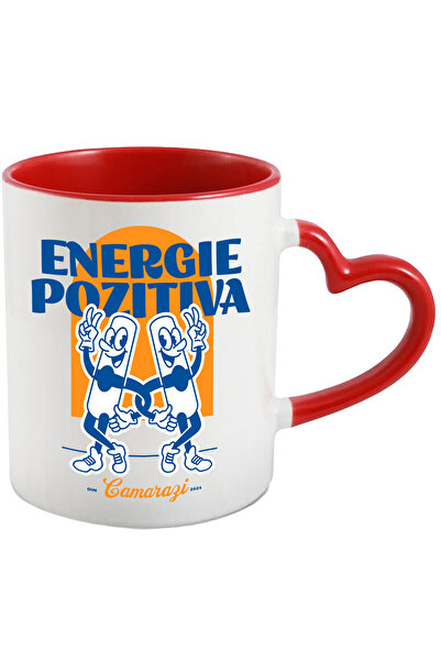 StoryGift Romania Cana Prieteni energie pozitiva doua pahare camarazi, 330ml, Ceramica cu Maner In, Cu Maner Inim