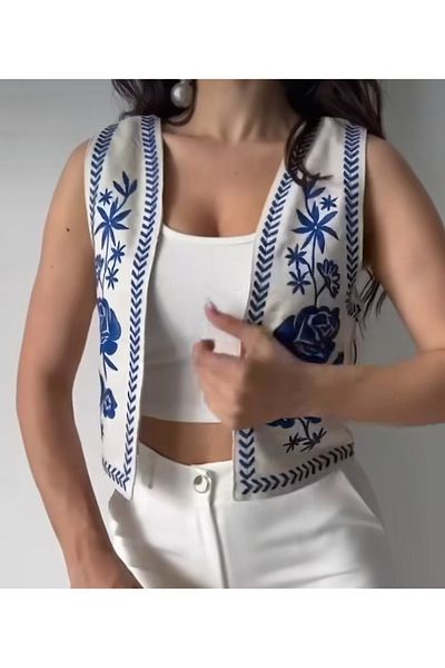 DİMA Embroidered Linen Blended Vest