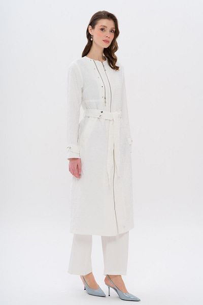 Olcay Lekki płaszcz z zamkiem błyskawicznym Zero Collar, pikowany, wzorzysty, ECRU 6707