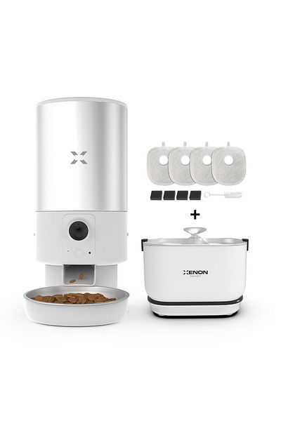 Xenon Smart Smart Steel Food Bowl, Automatic Water Dispenser & 4 Replacement Filters Pet Products Set of 3