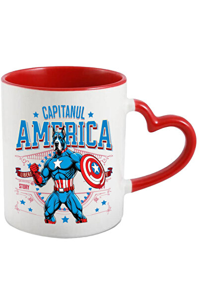 StoryGift Romania Mug with German Shepherd / Great Dane Dog in Captain America Costume with Cape, , With Heart Handle