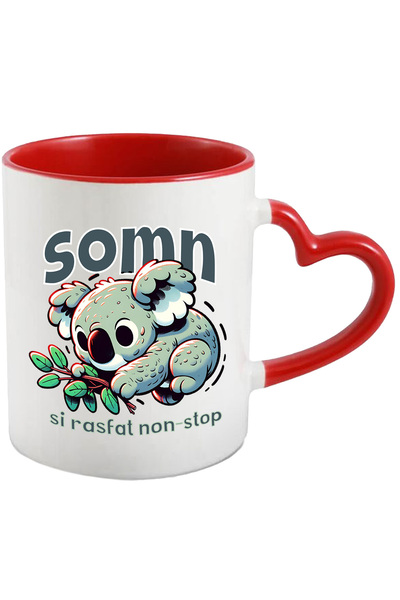 StoryGift Romania Cana koala somn si rasfat non stop, relaxare, urs koala, 330ml, Ceramica cu Mane, Cu Maner Inim
