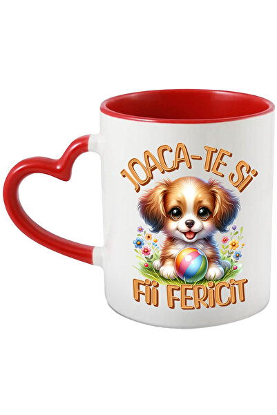 StoryGift Romania Cana cu Caine Pui Blanos Vesel Cu Minge Colorata Pe Iarba V...