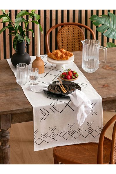 LC Waikiki Lcw Home Black Ethnic Patterned Cotton Runner 45X150 cm