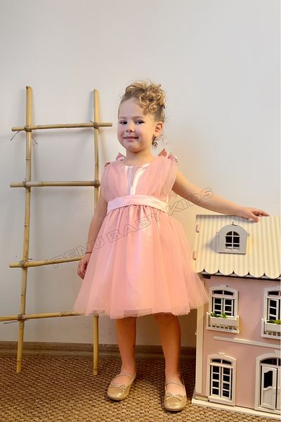penu baby kids Powder Shoulder Bow Tulle Baby Girl Dress - Bow