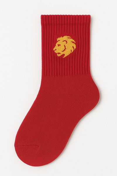 AYDK Fan 2 Pairs Yellow Red Lion Embroidered Casual Summer Winter Unisex Socket Tennis Fan Socks