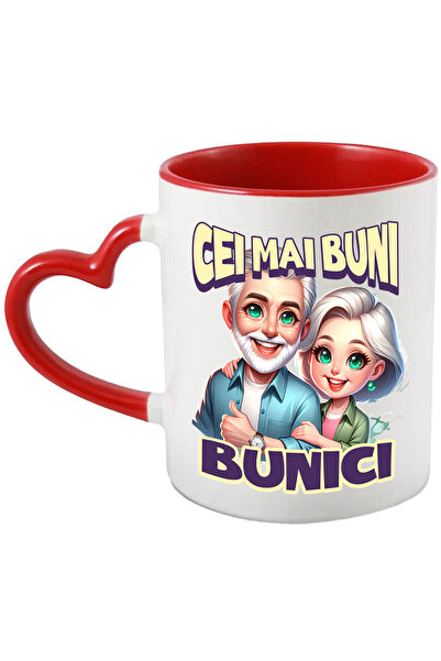StoryGift Romania Cana cu Cuplu Vesel De Bunici Cool Text Cei mai Buni Bunici Familie, Ceramica, 3, Cu Maner Inim