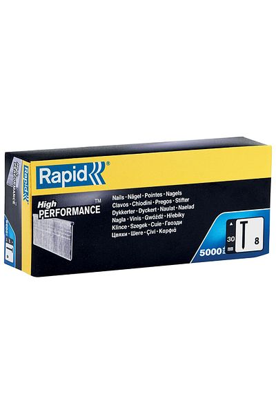 Rapid 40014273 Straight Brad Nail Staples, Leg Length 30 mm, No.8, 5000 Pieces, Galvanized