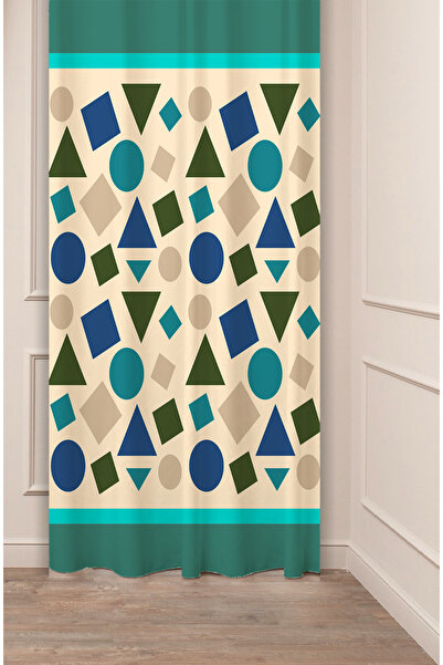 GREENDECOR شكل هندسي مربع أخضر بيج منقوش تصميم خاص مطبوع رقميًا (جناح واحد) س...