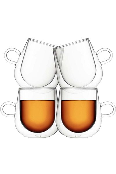 Quasar & Co. Set of 4 Double Walled Mugs, ®, Heat Resistant Glass, 250 Ml, Transparent