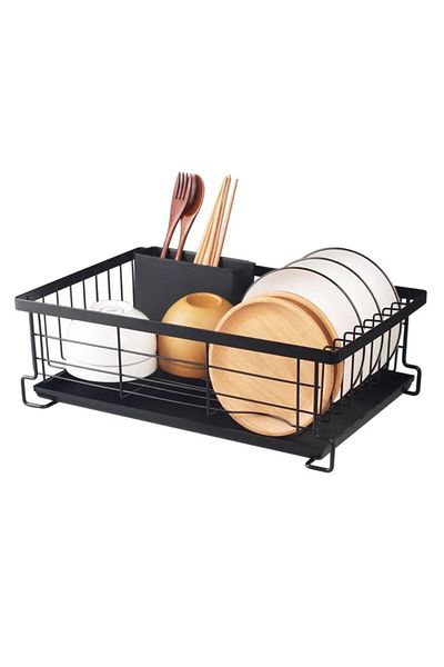 Quasar & Co. Dish Drainer, ®, With Cutlery Holder, Draining Tray, Metal, 43x28.5x14 Cm, Black