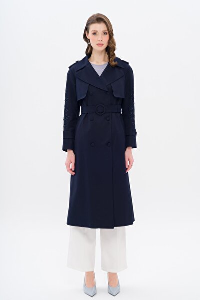 Olcay Prémium felvonókabát ujjakkal, gyöngyökkel és hímzéssel, vízlepergető SÖTÉTKÉK 6688