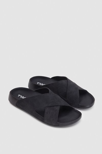 Twn Black Cross Band Slippers