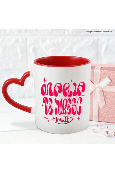 StoryGift Romania Cana cu Mesaj Maria Te Iubesc Mult, Romantic Stele, Valentine's Day, Ceramica, 3, Cu Maner Inim