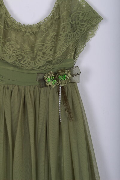 incity Girl's Tulle Lace Floral Belted Evening Dress