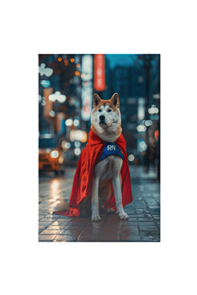 StoryGift Romania Tablou Canvas Dulăul Akita În Mantie Roșie Fotogenic Pe Str...