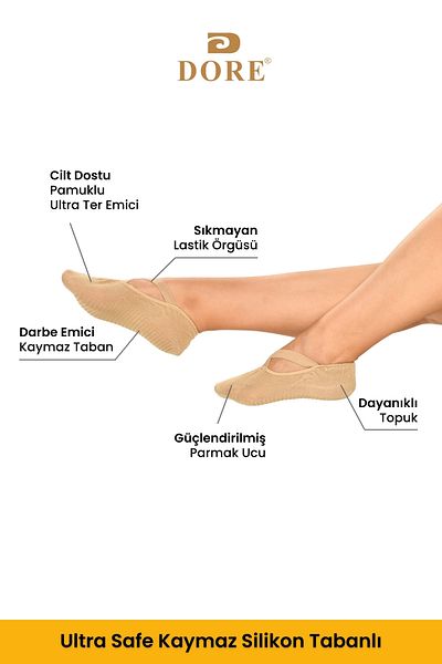 Dore Original Women's 3 Pairs of Non-Slip Pilates Yoga Dance Plates Non-Slip Sole Socks for Ballet 3 X Colors