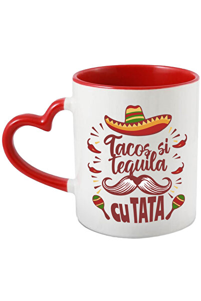 StoryGift Romania Cana Tata mexic iubitorii de tacos si tequila familie, 330ml, Ceramica cu Maner , Cu Maner Inim