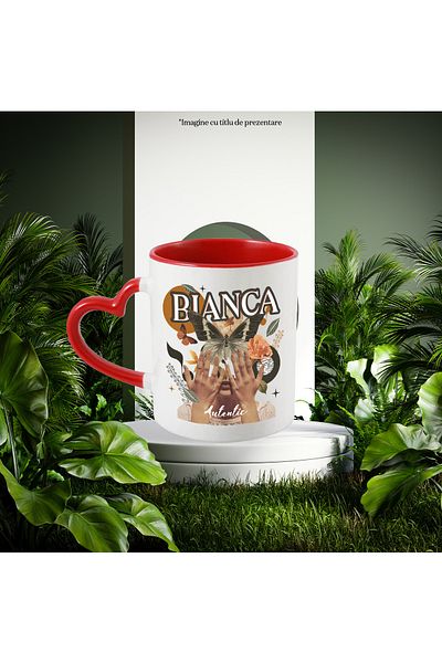 StoryGift Romania Mug With Name Bianca, Girl Collage, Butterfly, Flowers, Circle, 330ml, Ceramic with Handles, With ,STG