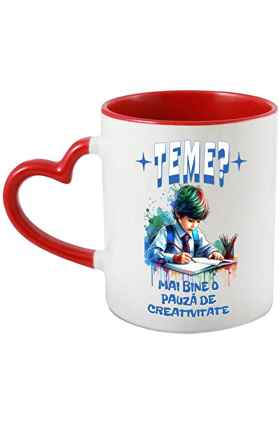 StoryGift Romania Cana Teme_ Mai bine o pauza de creativitate copil , 330ml, Ceramica cu Maner Ini, Cu Maner Inim