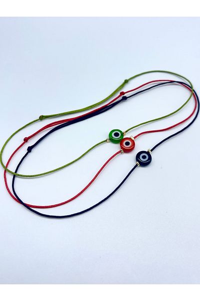 Concept HuBuTU 3 Pieces Minimal Glass Evil Eye Beaded Red Green Black Rope Figured Summer Anklet Set