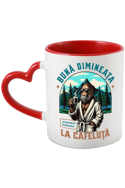 StoryGift Romania Gorilla Mug in a Robe Enjoying Morning Coffee, 330ml, Ceramic with Heart Handle, With Heart Handle