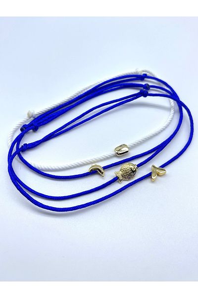 Concept HuBuTU 4 Pieces Minimal Gold Fish Figured White Midnight Blue Rope Summer Anklet Set