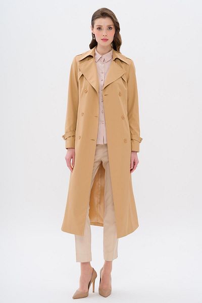 Olcay Double Breasted Trench Coat with Epaulettes and Cape Kamel 6651