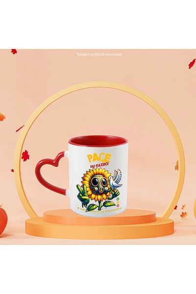 StoryGift Romania Sunflower mug with gas mask, white dove Peace, Not War, 330ml, Ceram, Cu, STG