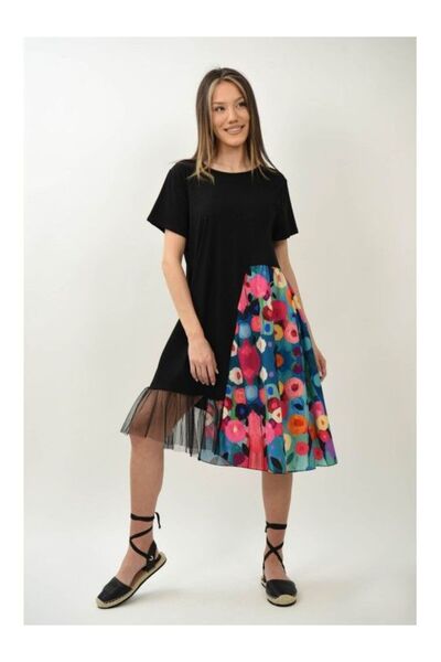 FASHIONLAND ΑΣΥΜΜΕΤΡΙΚΟ ΦΟΡΕΜΑ MIDI ΣΥΝΔΥΑΣΜΕΝΟ ΜΕ ΚΟΝΤΟ ΜΑΝΙΚΙ ΑΠΟ ΤΟΥΛΙ, ΕΞ...