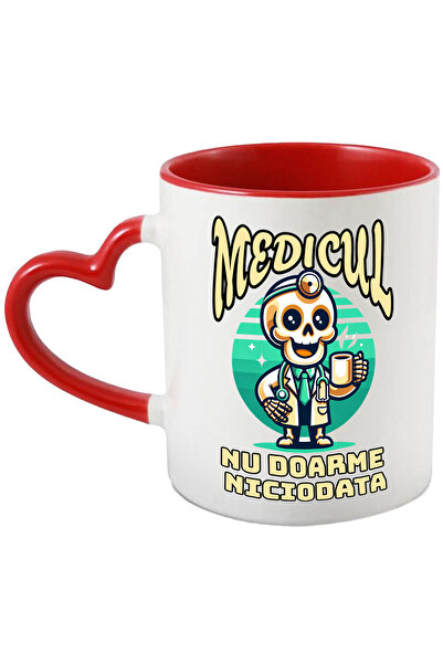 StoryGift Romania Cana cu Schelete Vesel Cu Cana De Cafea Text Haios Medicul Nu Doarme Niciodata E, Cu Maner Inim