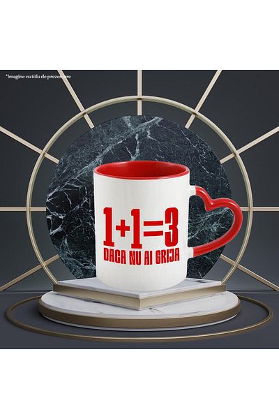 StoryGift Romania Cana Cu Mesaj Haios Adunare Matematica Text Unu Plus Unu Egal Trei Daca Nu Ai Gr, Cu Maner Inim Stg