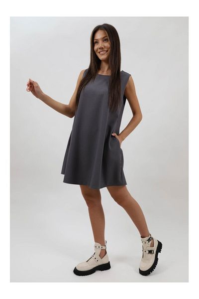 FASHIONLAND Short A-Line Dress With Vally Pockets Single Waist Gray