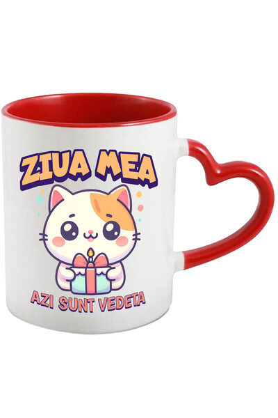 StoryGift Romania Cana cu Pisica Roz Cu Tort Cu Funda Si Lumanare Text In Lim...
