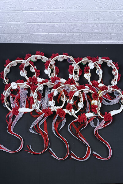 AZREN STORE Bordo Süslü Gelin Nedime Tefi Sünnet Düğün Kına Gecesi defi, Zill...