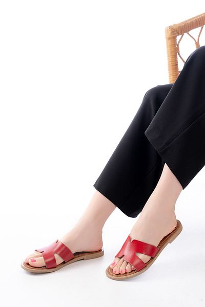 surkent 169-6100 Red Orthopedic Genuine Leather Women's Slippers
