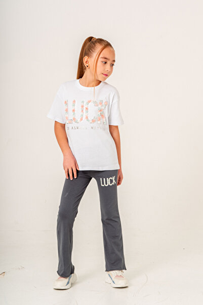 Luck Lase Nakış Desenli Kız Çocuk T-shirt & Tayt 2'li Takım