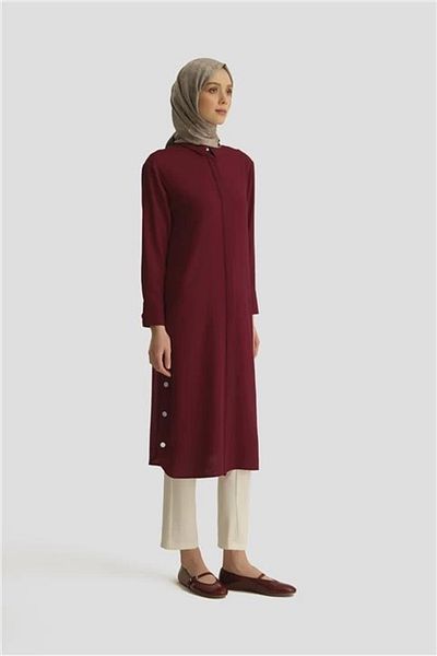 Armine Rochie tunică cu capse 25yh4406 Roșu Claret