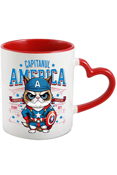 StoryGift Romania Grumpy Cat Mug / Grumpy Cat In Captain America Costume with P, With Heart Handle