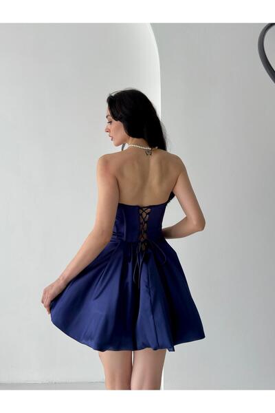 Serica Moda Lacivert Korse Detaylı Balon Etekli Mini Abiye