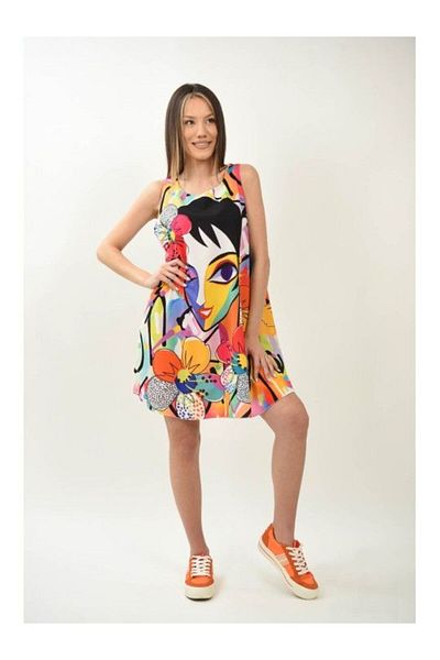 FASHIONLAND Rochie Scurta Fara Maneci Flower Face Multicolora Talie Unica Multicolora