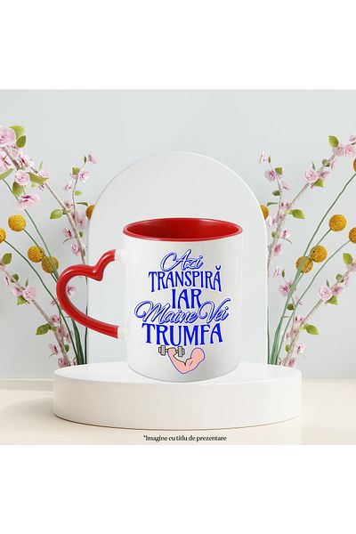 StoryGift Romania Cana Mesaj Motivational Sport transpira Azi Iar Maine vei Trumfa, 330ml, Ceramic, Cu Maner Inim STG