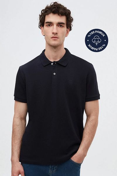 D'S Damat Ds Damat Slim Fit Navy Blue Boxed Polo Neck T-Shirt