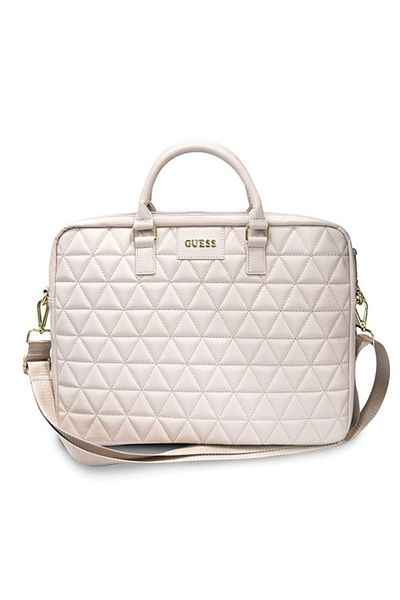 Guess Geantă pentru laptop 15 inch, model mozaic, curea de umăr detașabilă, reglabilă, Guess - Alb