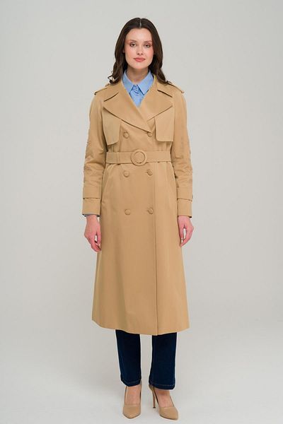 Olcay Premium Trench Coat with Beads on the Sleeves and Embroidery Detail Water Repellent Kamel 6688