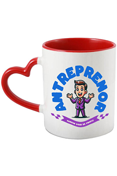 StoryGift Romania Cana cu Animate Barbat In Costum Mov Cu Cravara Rosie Vesel...