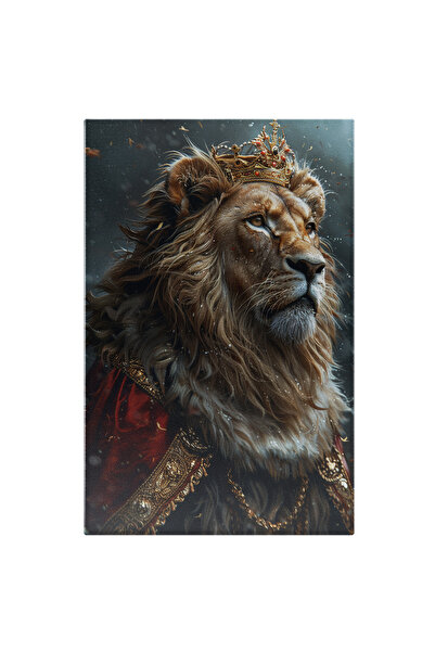 StoryGift Romania Tablou Canvas Regele Incoronat Leu Cu Manta Rosie Cu Margini Aurii Si Coroana Pe Cap Cu O Coam