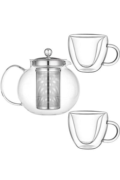 Quasar & Co. 2-Cup Teapot Set, ®,love,with Infuser,2 Double-Walled Heart Cups,650ml/2x250ml